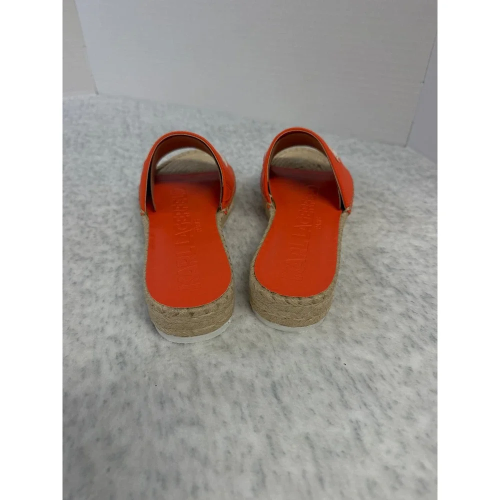 Karl Lagerfeld Paris Cherie Apricot Nappa Leather Espadrille Slide Sandals 9.5 M